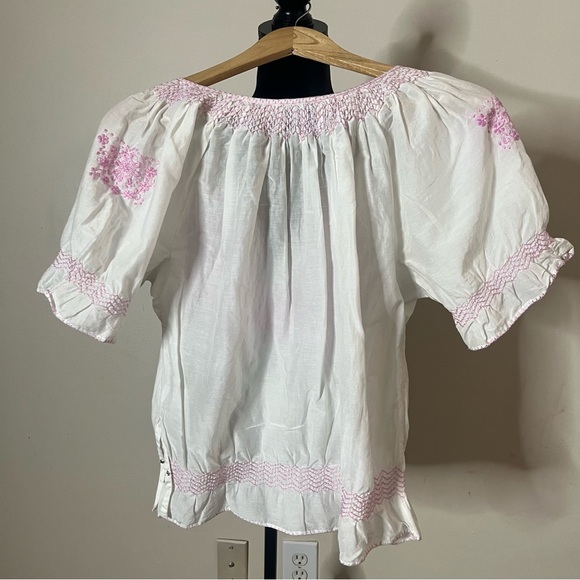 Women’s CJ LAING Emma White /Pink Embroidered Silk/Cotton V-Neck Boho Top Sz‎ M - Picture 12 of 12